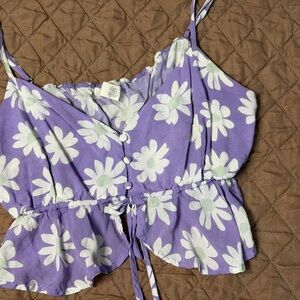 Full Tilt Lavender Daisy Tie-Front Cami